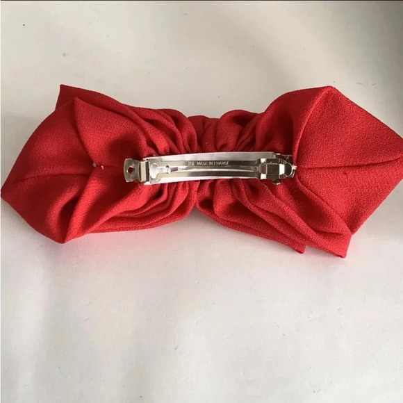 Vintage Made in France Bow Ribbon Hair Clip Barrette Retro Large Ruffles Red - Picture 4 of 10